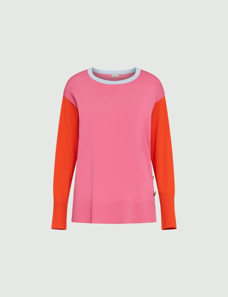 Sweter ze ściegiem pończoszniczym - Jaskrawy różowy - Marella - 2