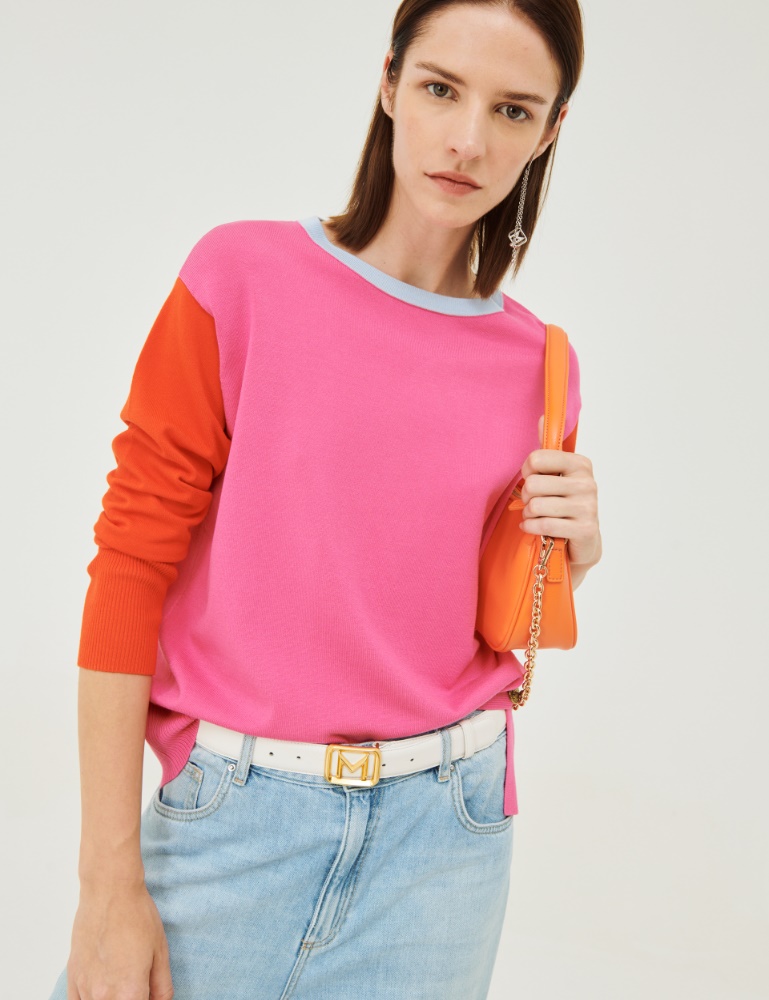 Sweter ze ściegiem pończoszniczym - Jaskrawy różowy - Marella