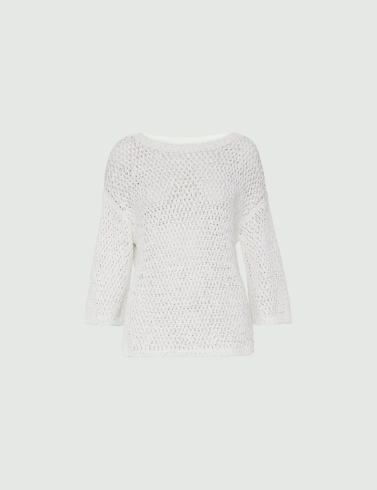 Sweter z taśmy parcianej - Biały - Marella - 2
