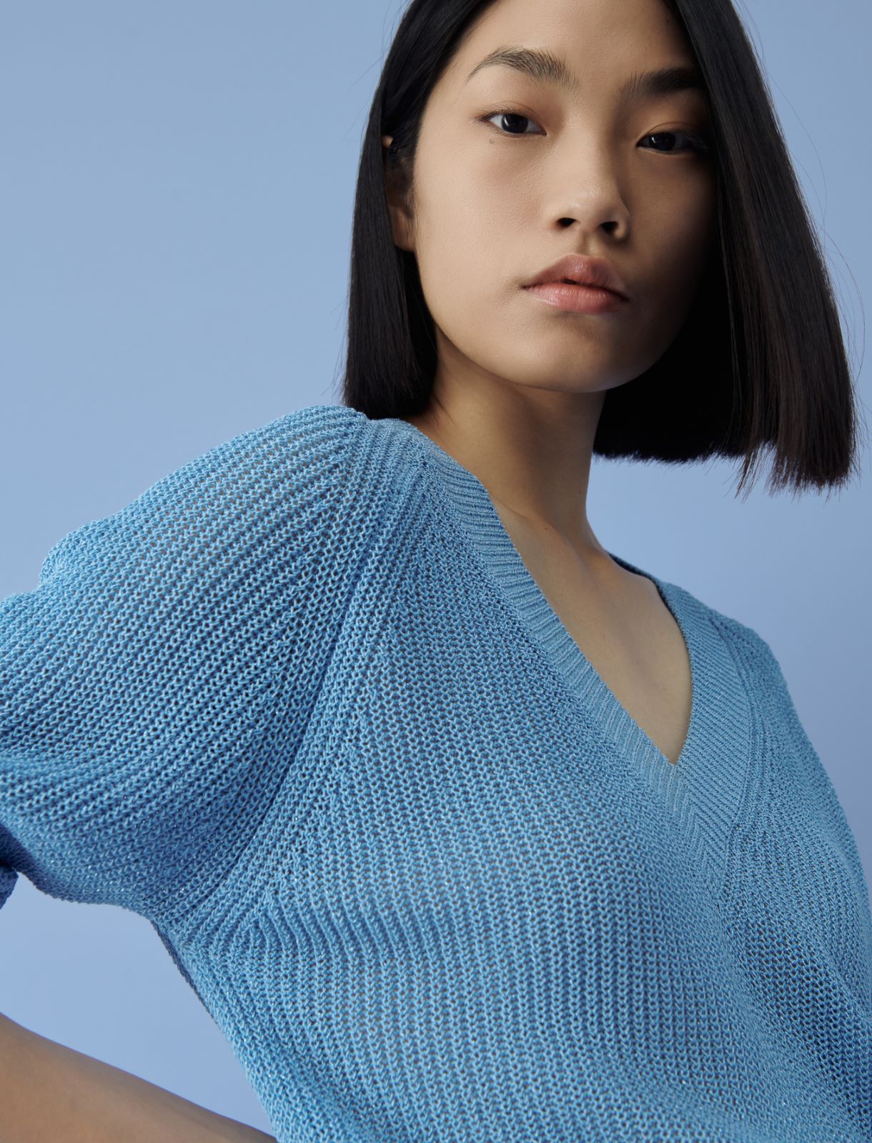V-neck sweater - Light blue - Marella - 4