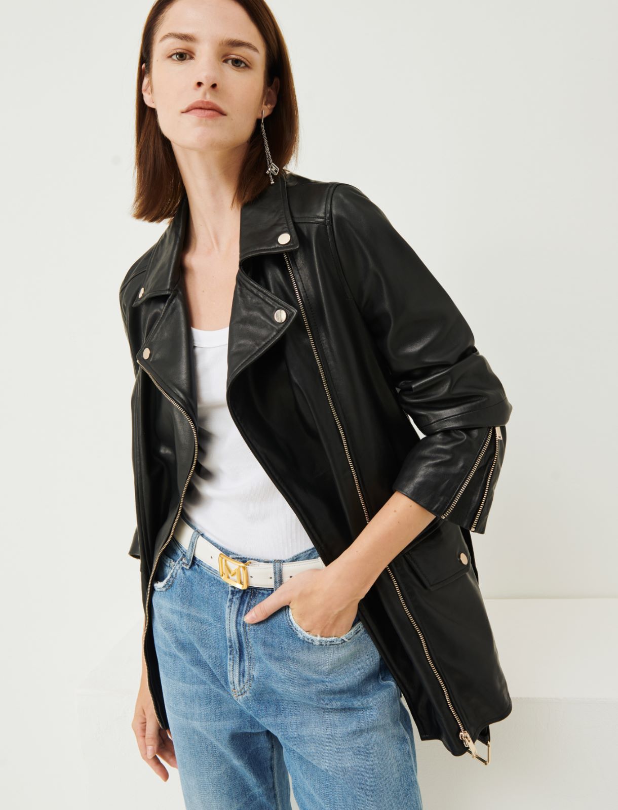 Leather biker-style jacket - Black - Marina Rinaldi - 3