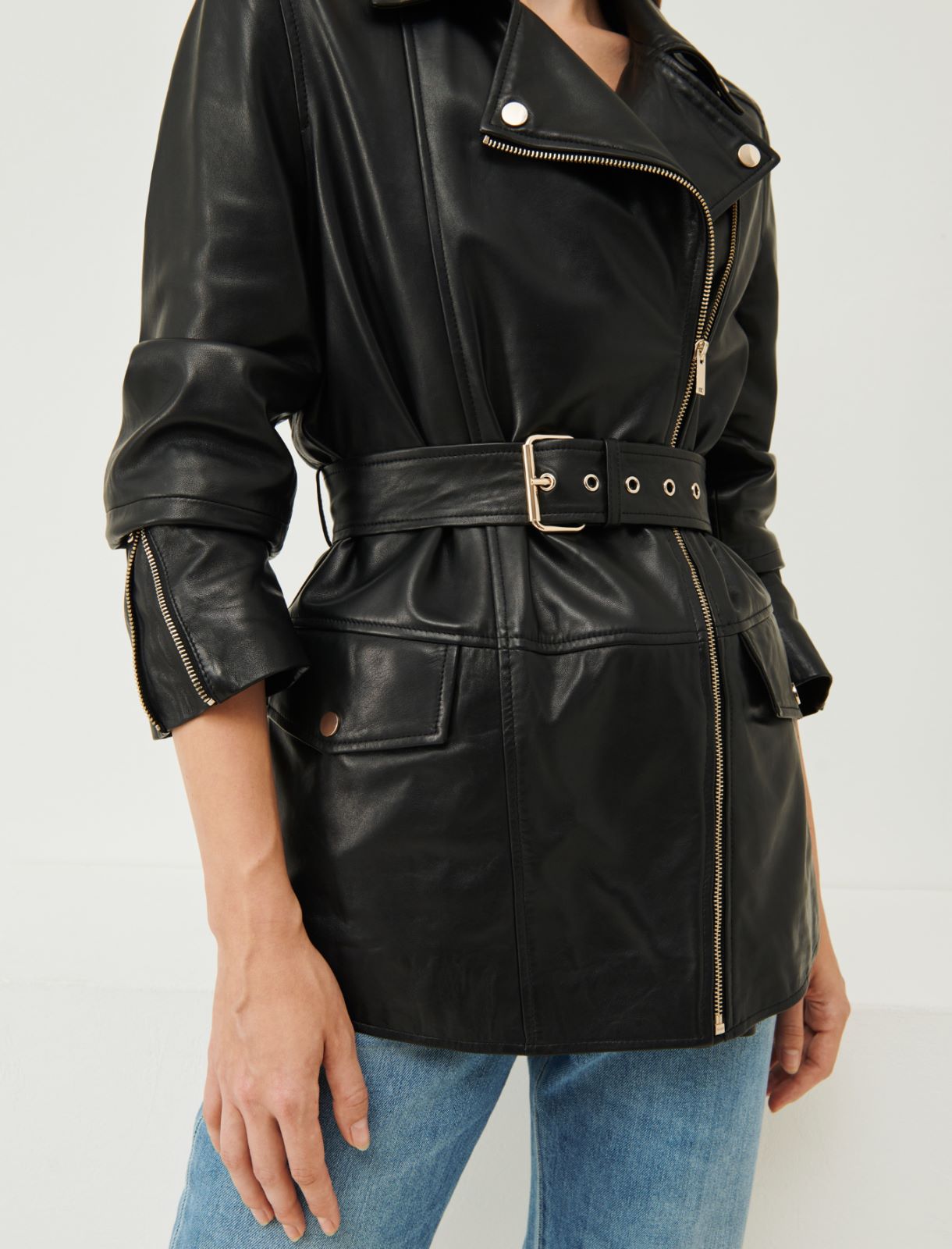 Leather biker-style jacket - Black - Marella - 4