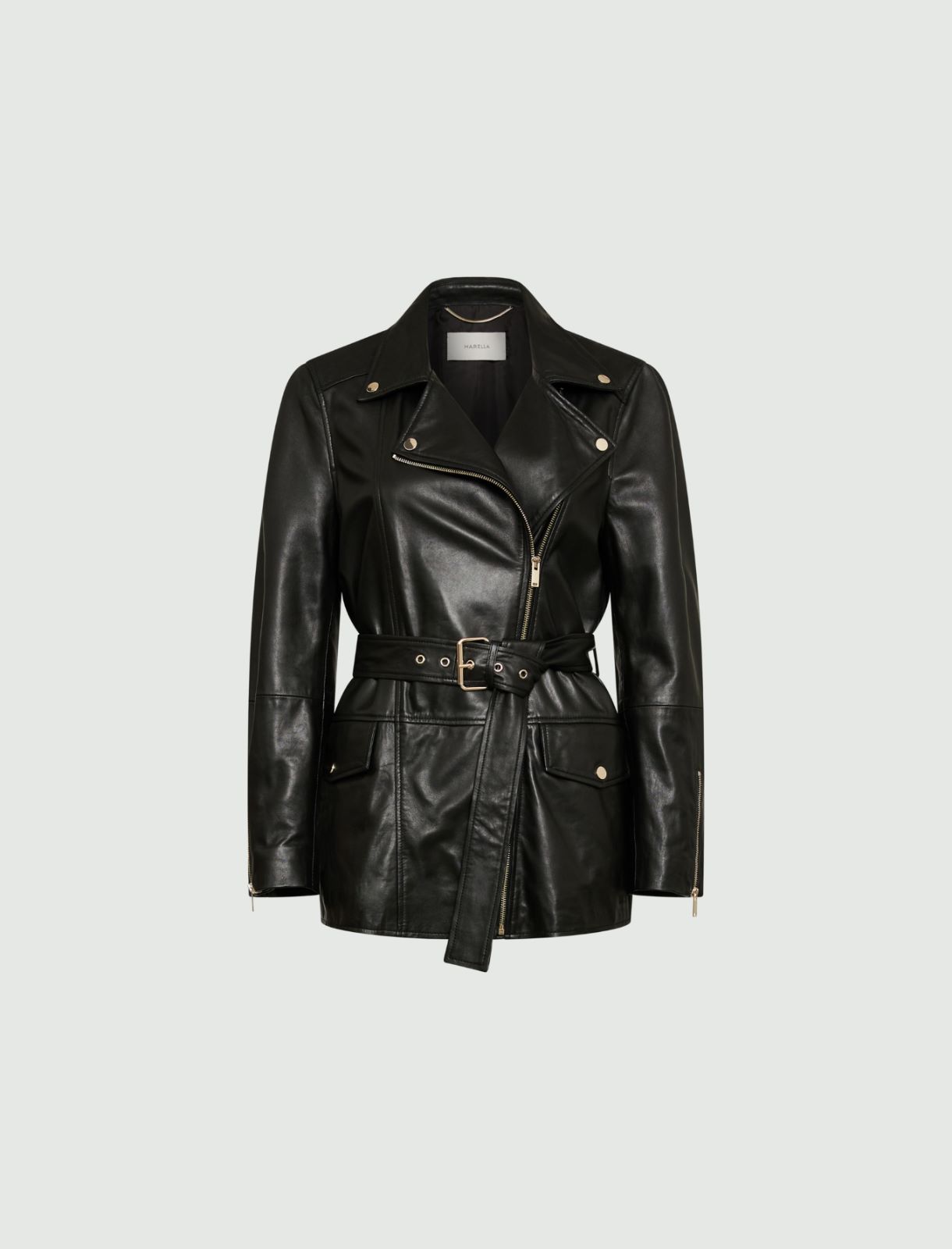 Leather biker-style jacket - Black - Marella