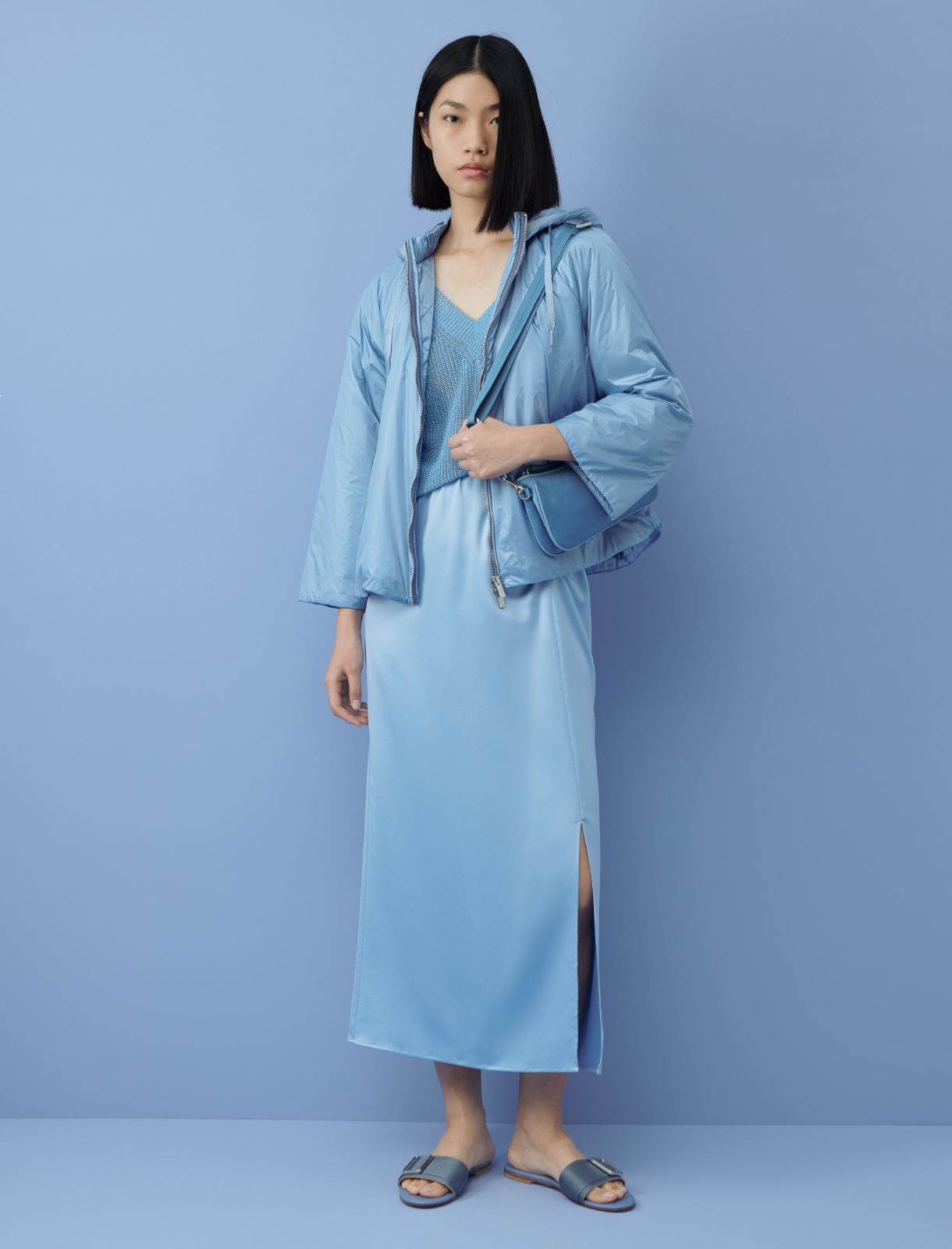 Hooded down jacket - Light blue - Marina Rinaldi