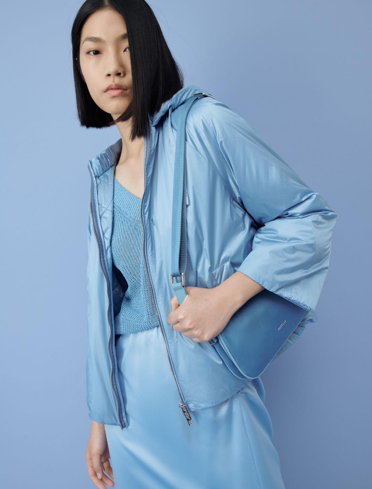 Hooded down jacket - Light blue - Marina Rinaldi - 3