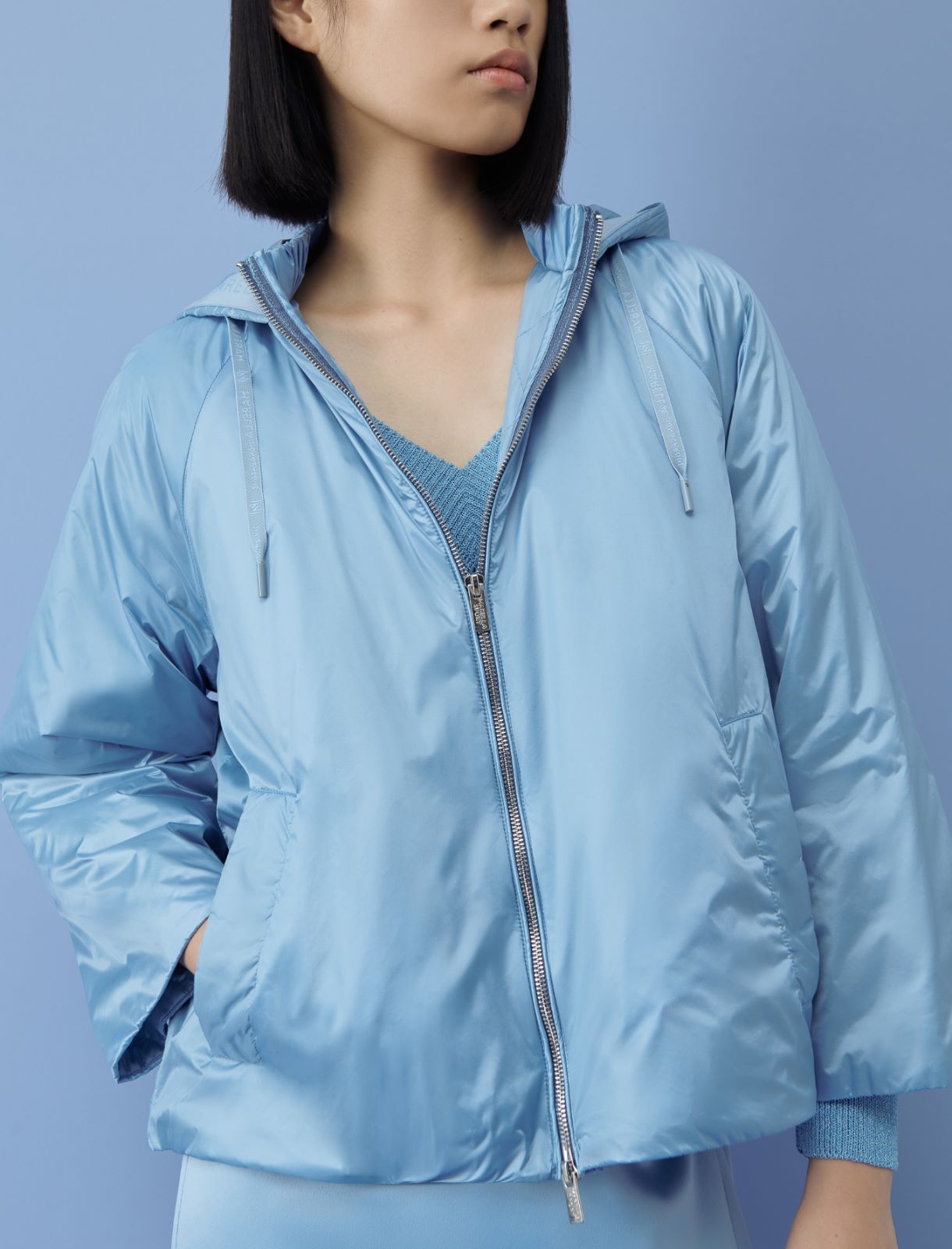 Hooded down jacket - Light blue - Marella - 4