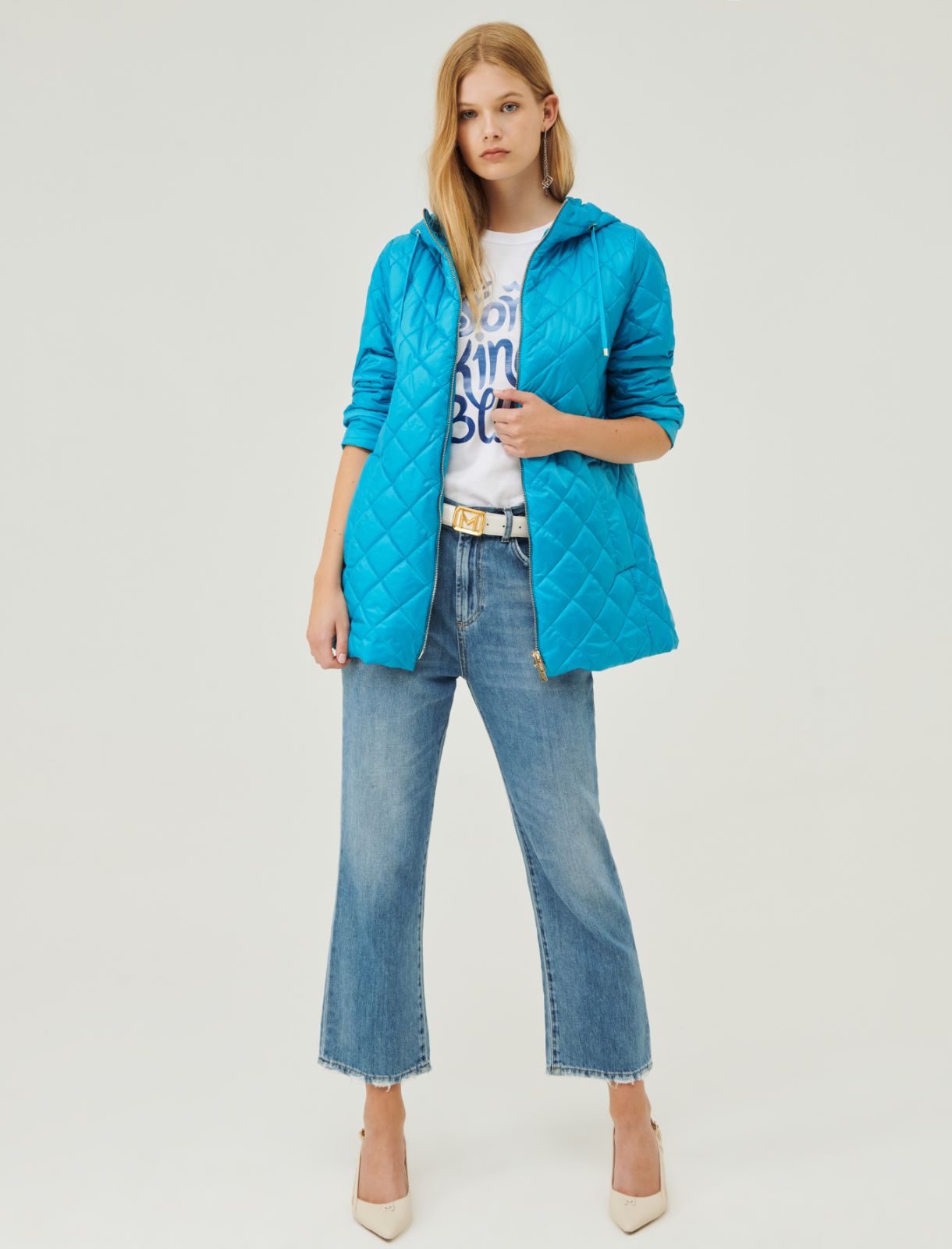 Hooded padded jacket - Turquoise - Marina Rinaldi