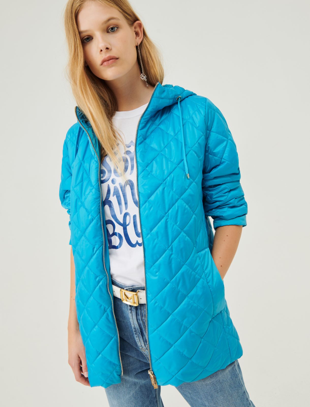 Hooded padded jacket - Turquoise - Marina Rinaldi - 3