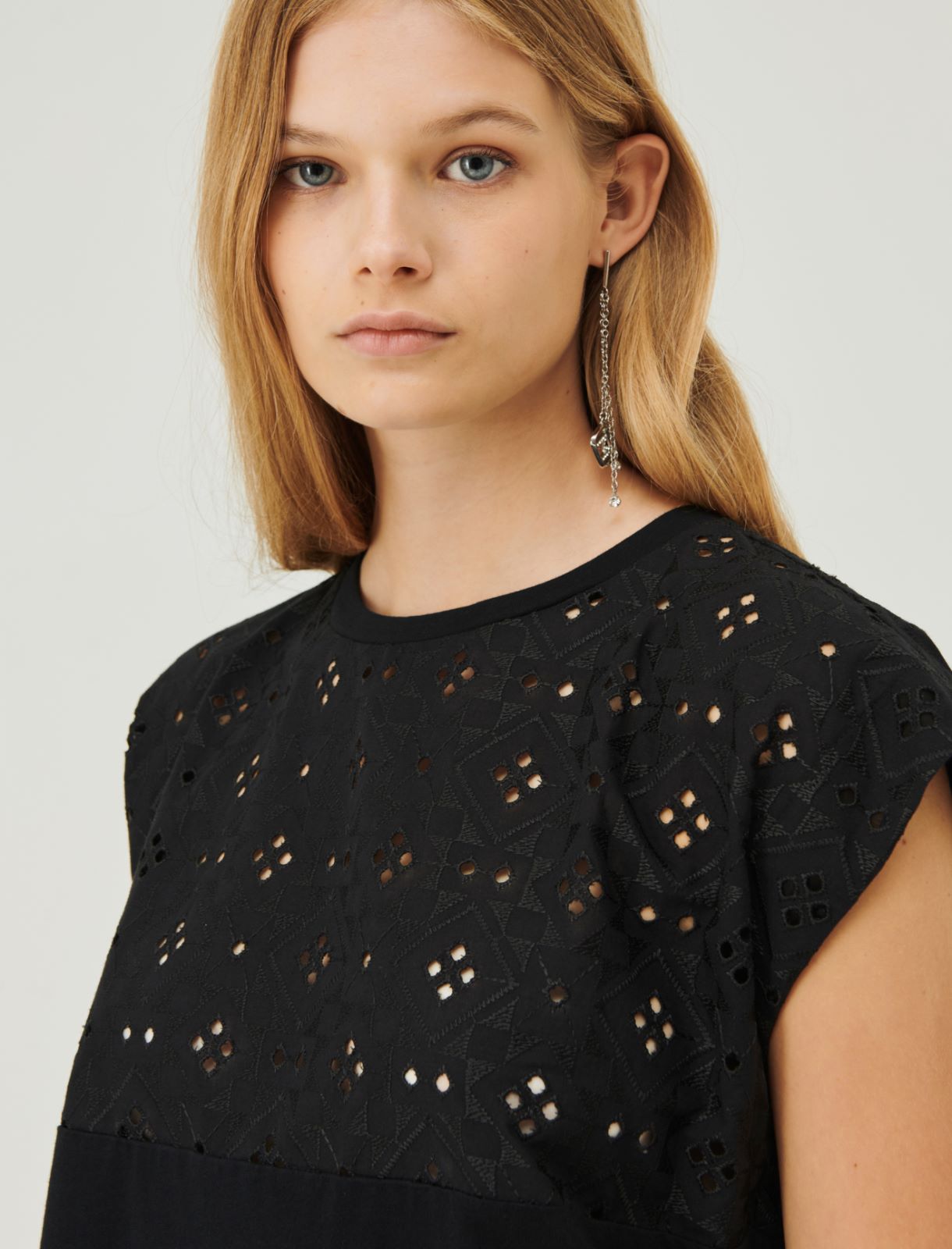 Broderie anglaise T-shirt - Black - Marella - 4