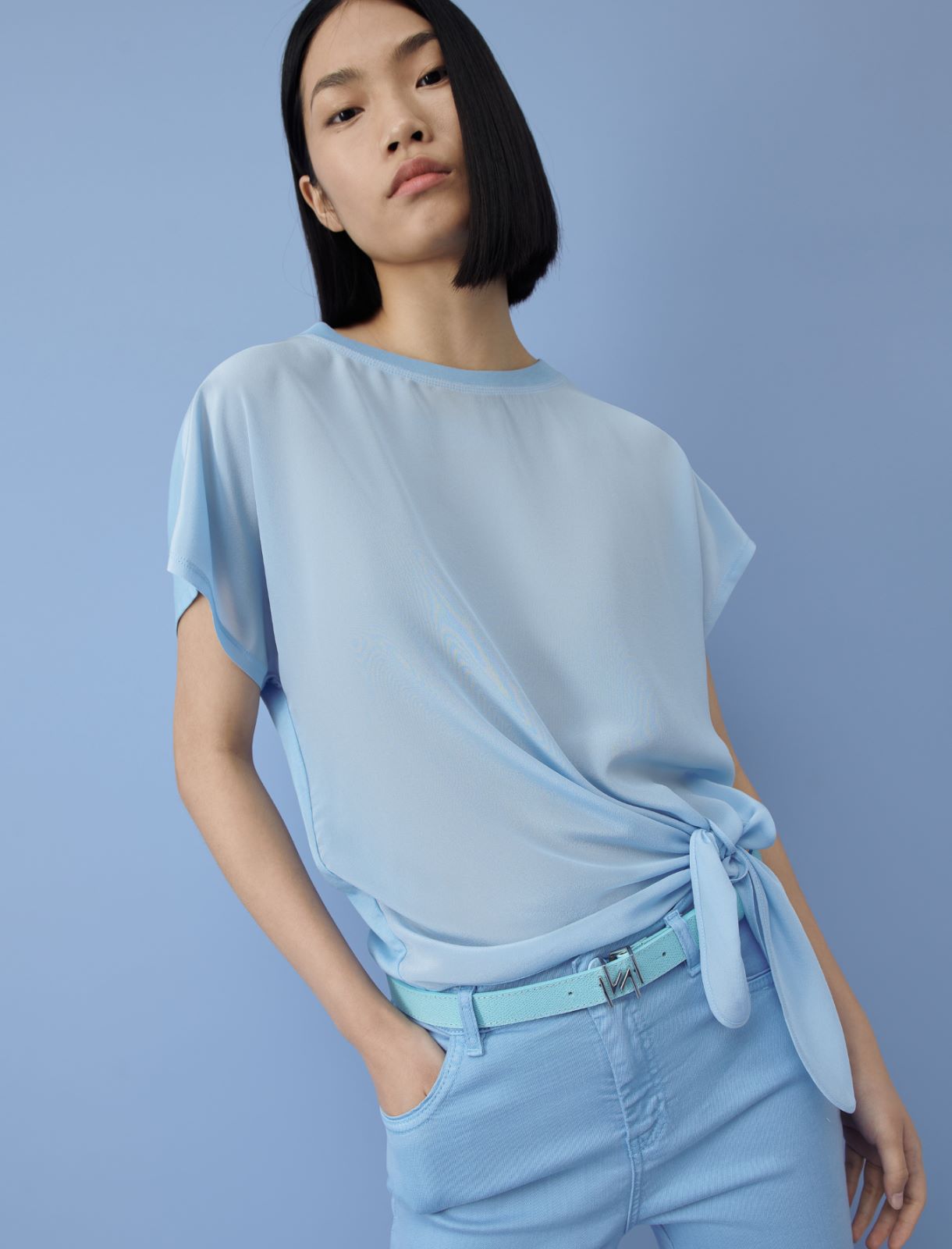 Knot-detail T-shirt - Light blue - Marina Rinaldi - 3