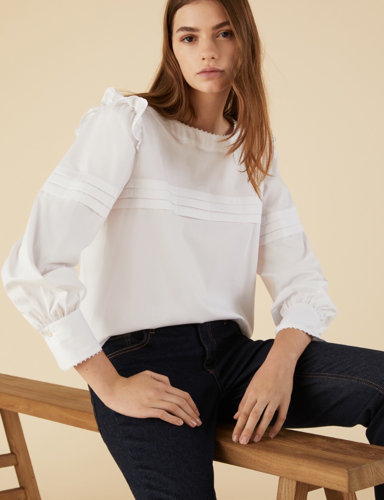 Blouse with ruffle - White - Emme 