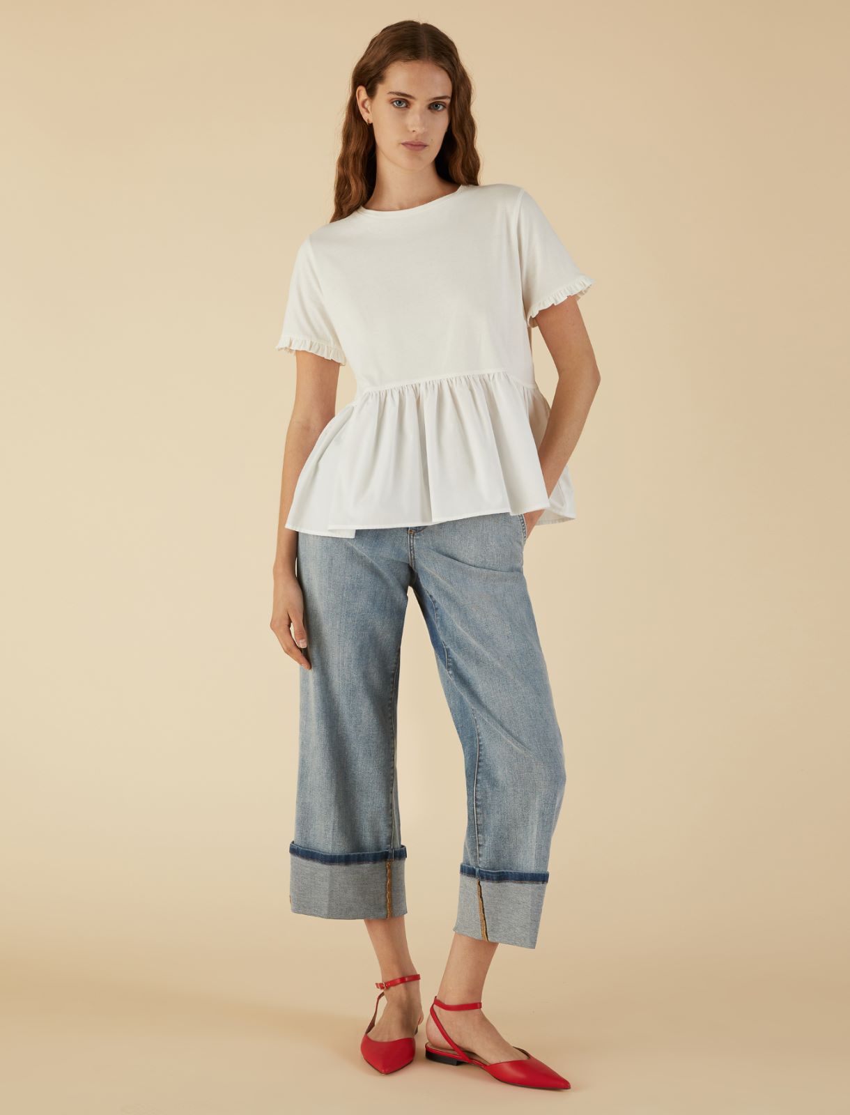 T-shirt with flounce - White - Marella