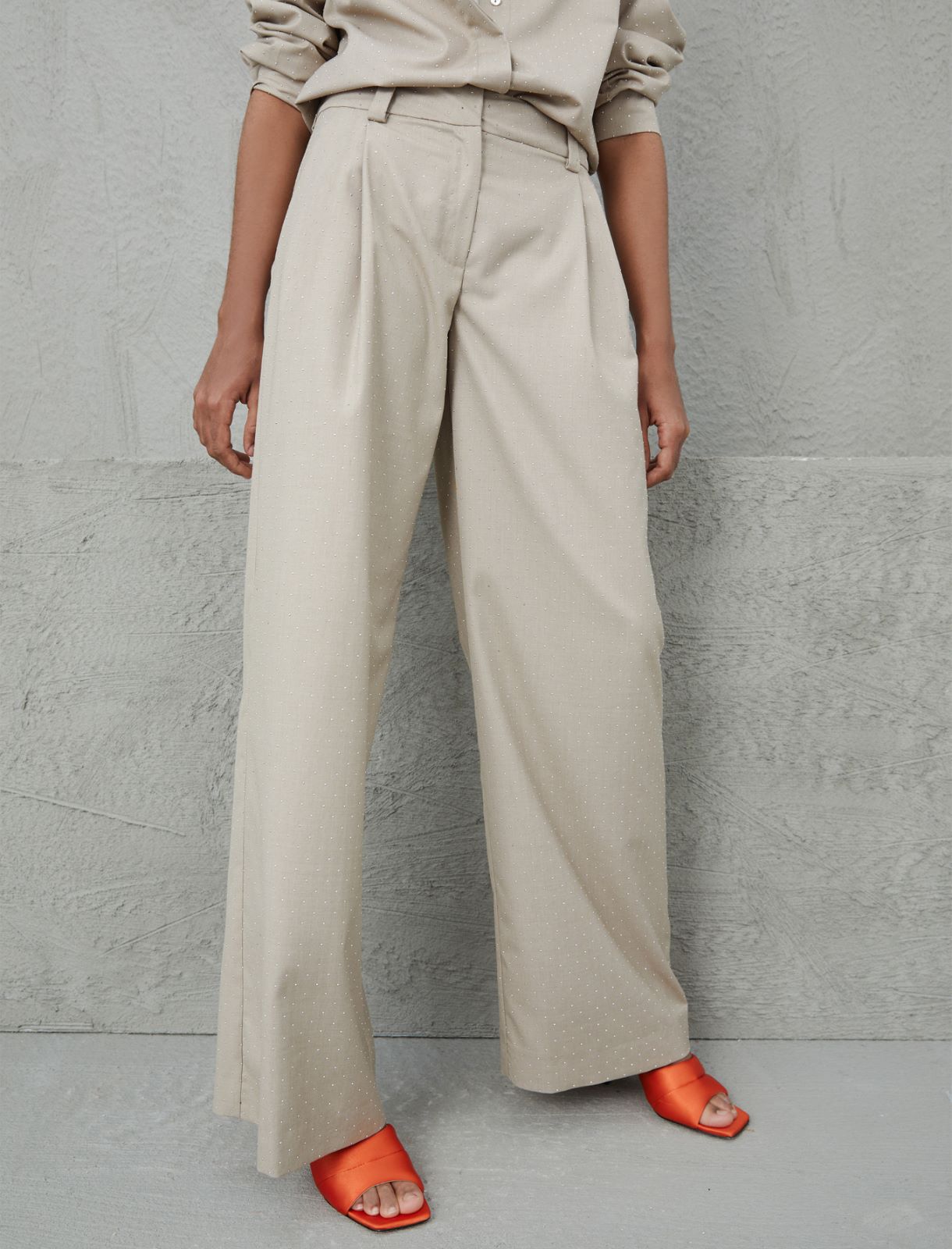 Wide-leg trousers with micro studs - Sand - Marina Rinaldi - 4