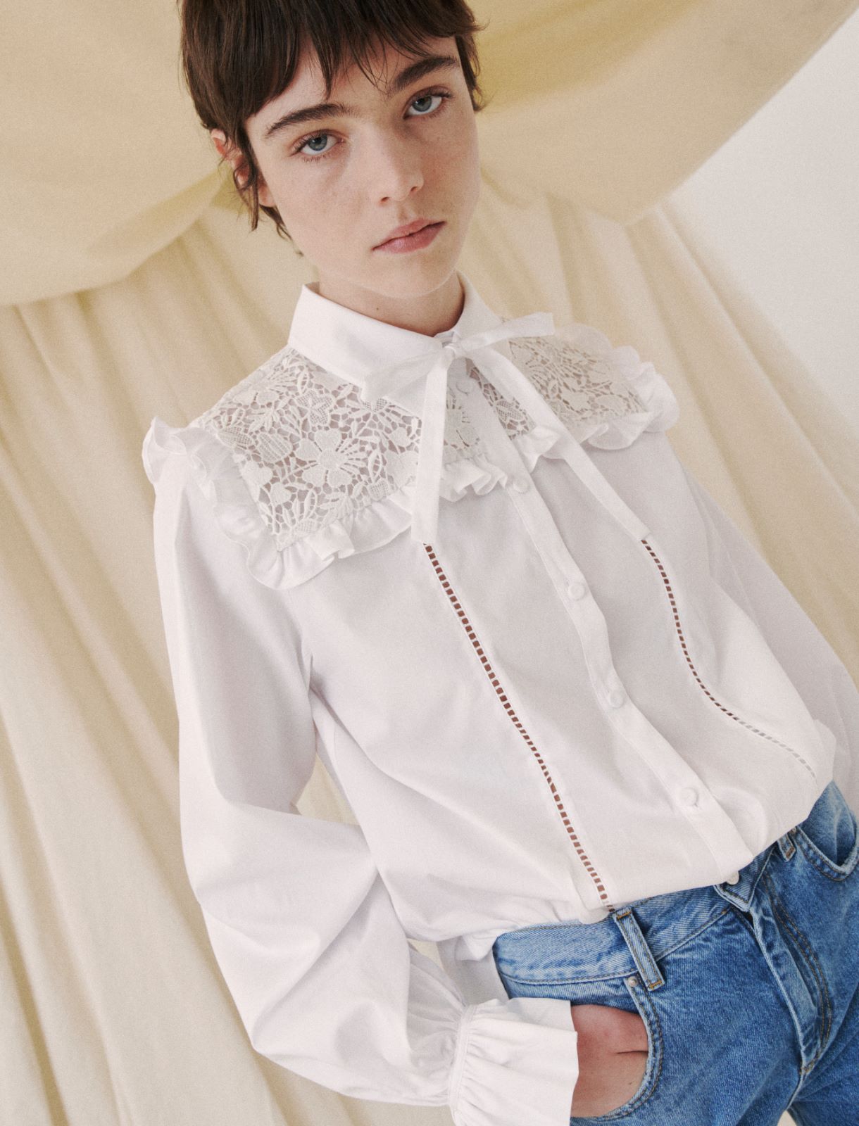 Shirt with lace - Optical white - Marella