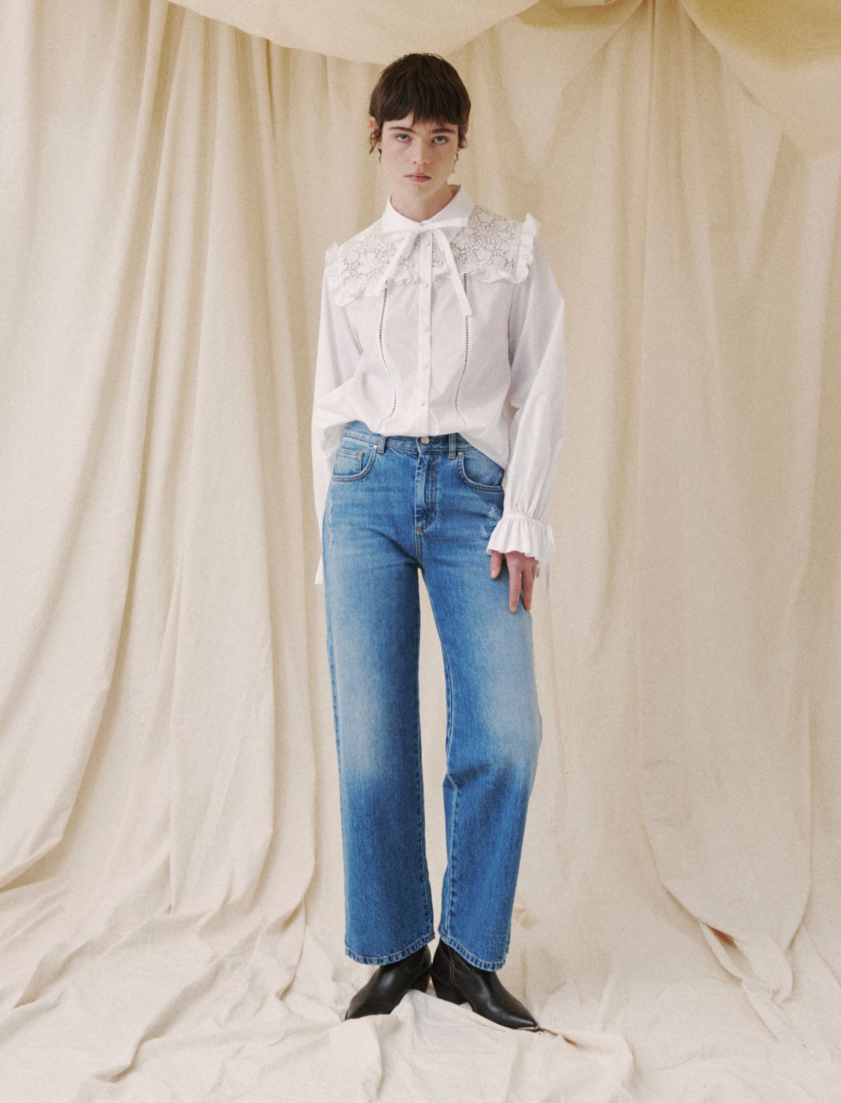 Shirt with lace - Optical white - Marella - 4
