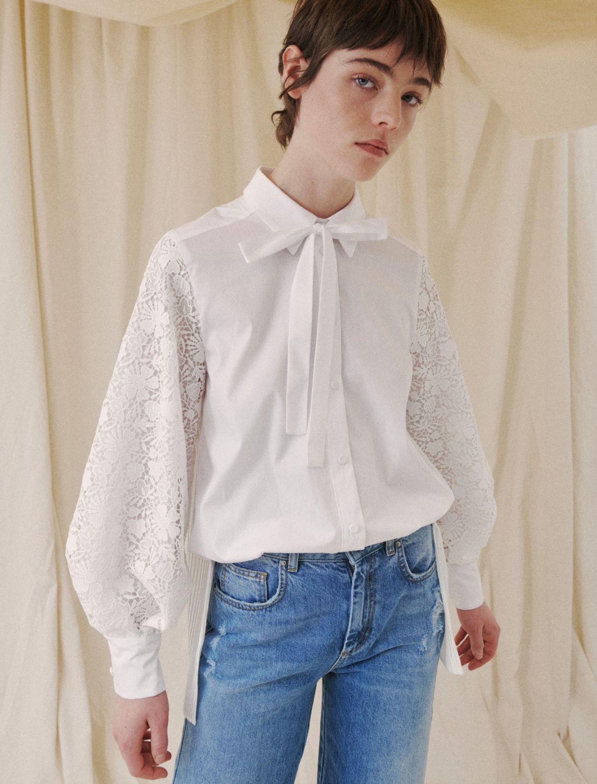 Shirt with lace - Optical white - Marella