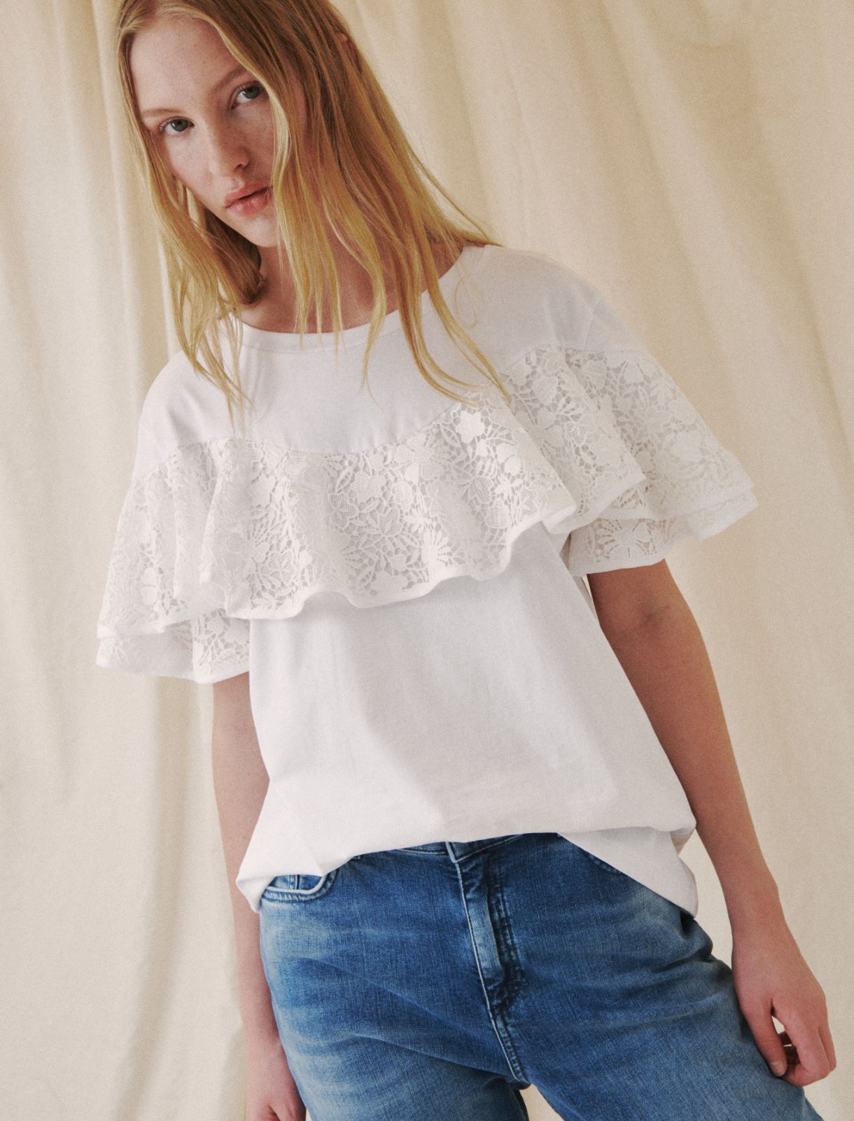 T-shirt with lace - White - Marella