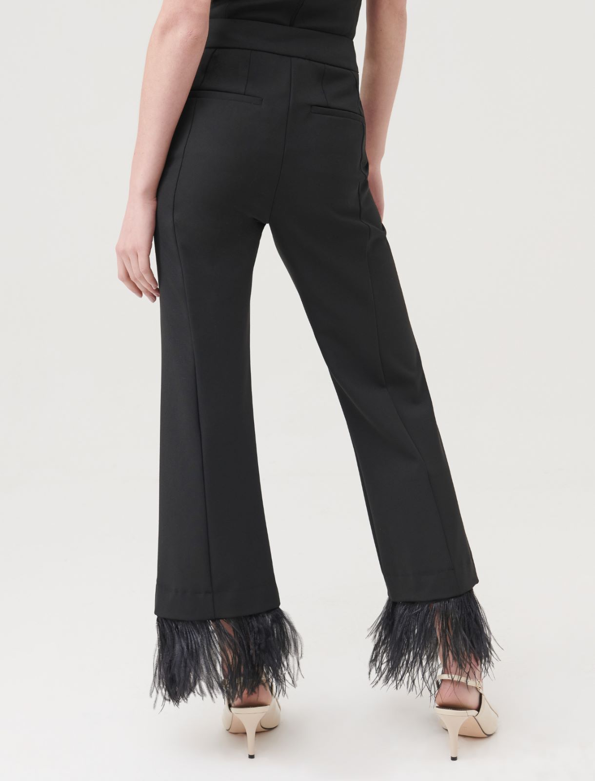 Feather-detail trousers - Black - Marella - 2
