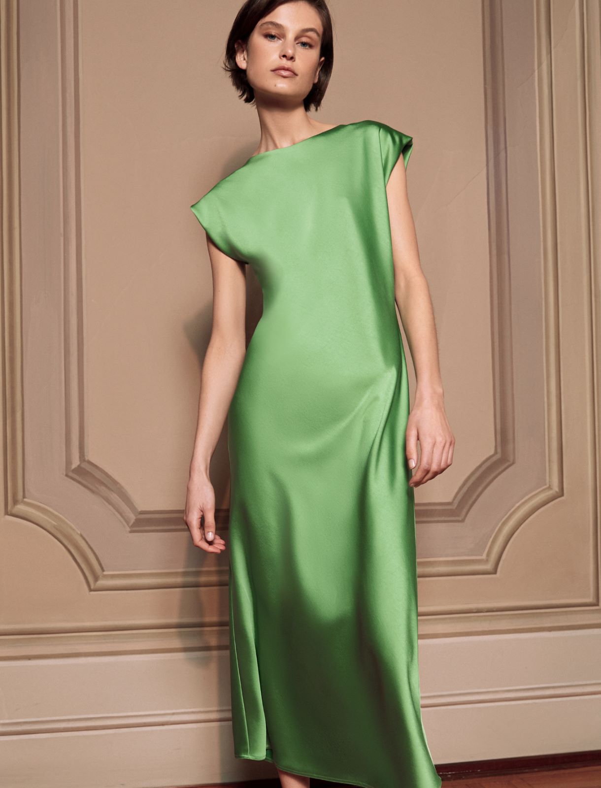 Vestido de raso - Verde prado - Marella - 3