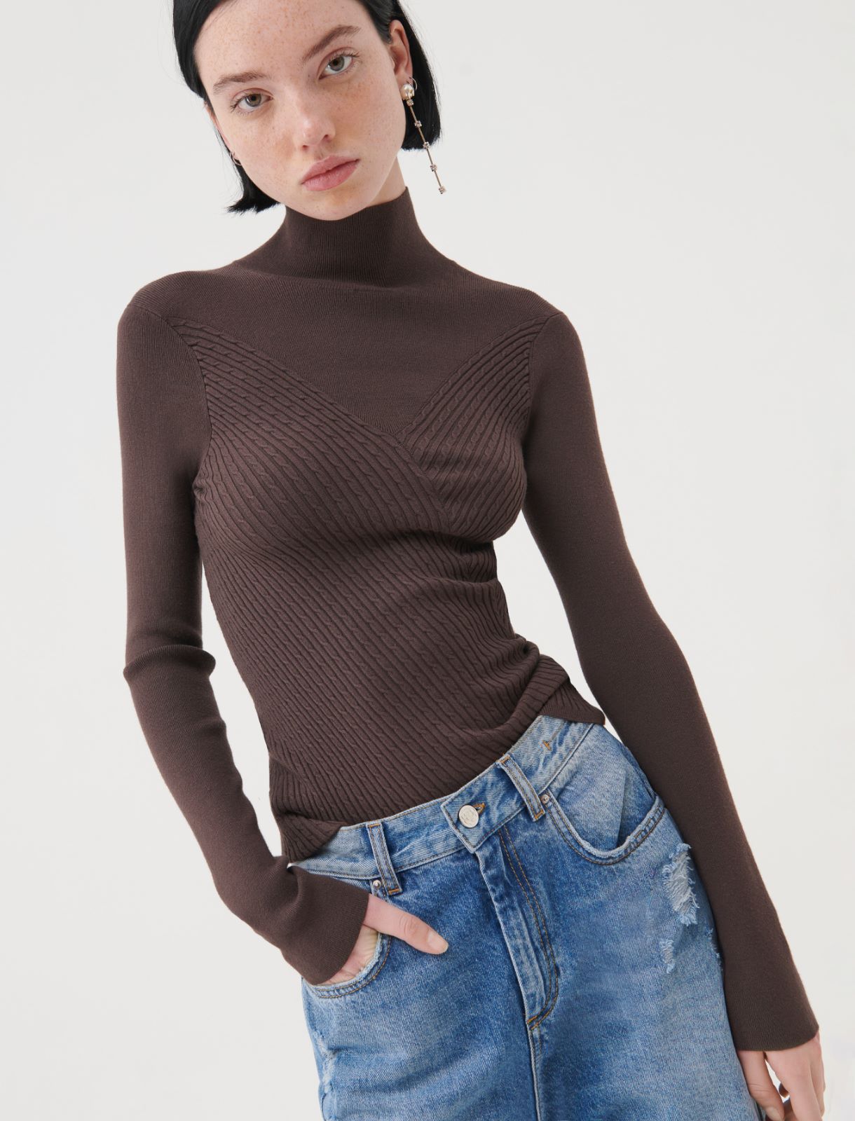 Cable-knit sweater - Brown - Marella - 3