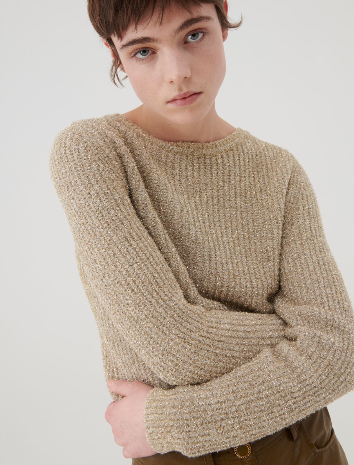Lurex sweater - Beige golden - Marella - 3