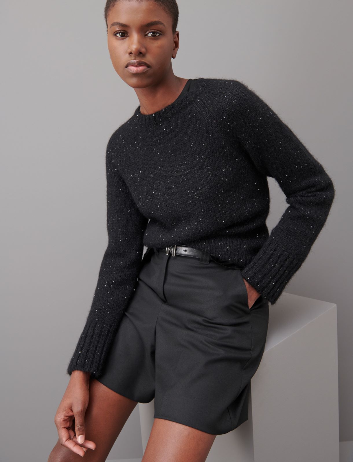 Sequinned sweater - Black - Marella - 3