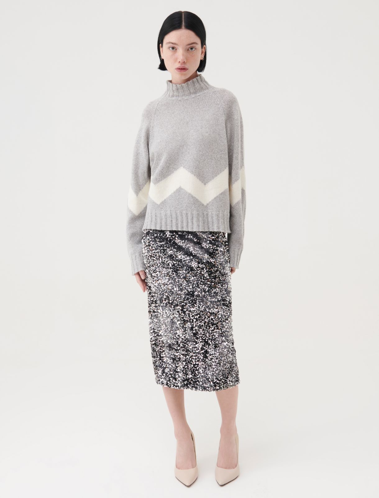 Inlay sweater - Melange light grey - Marella