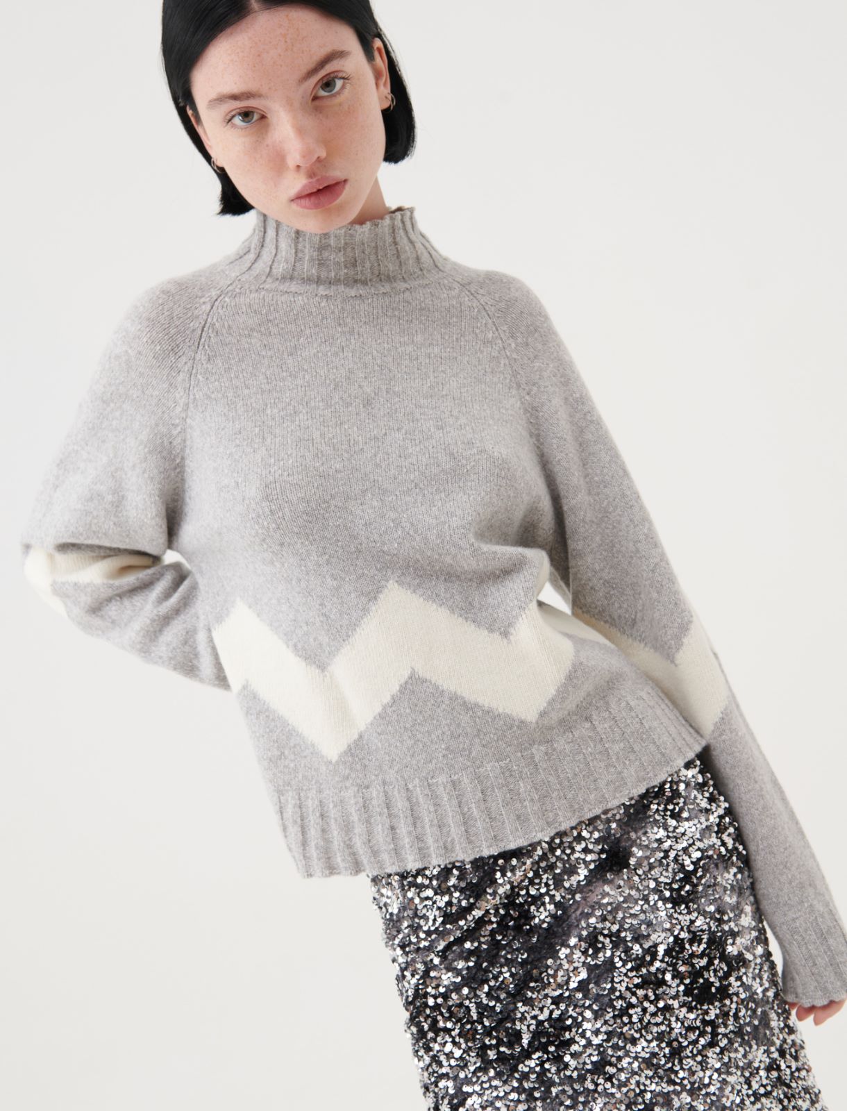 Inlay sweater - Melange light grey - Marella - 3
