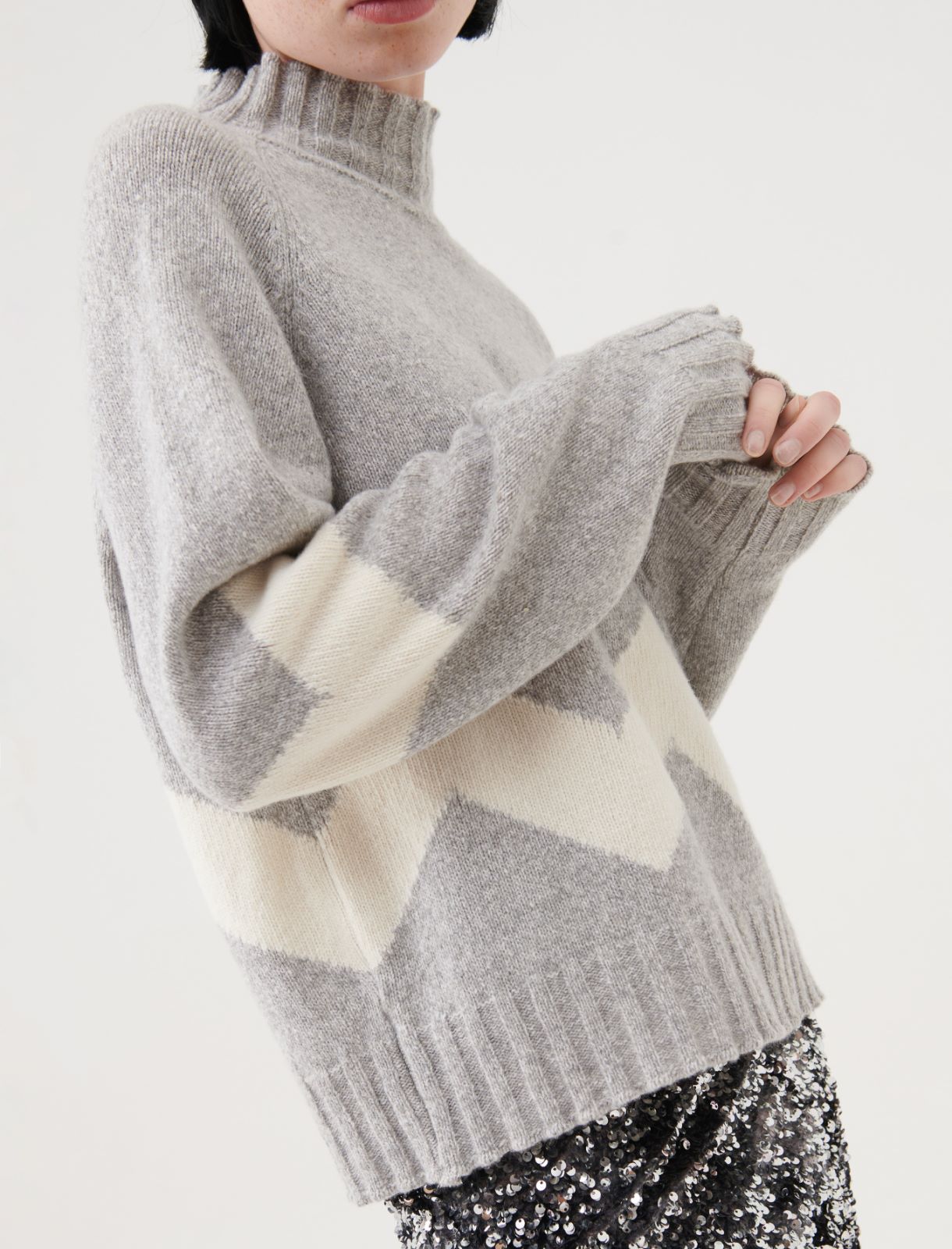 Inlay sweater - Melange light grey - Marella - 4