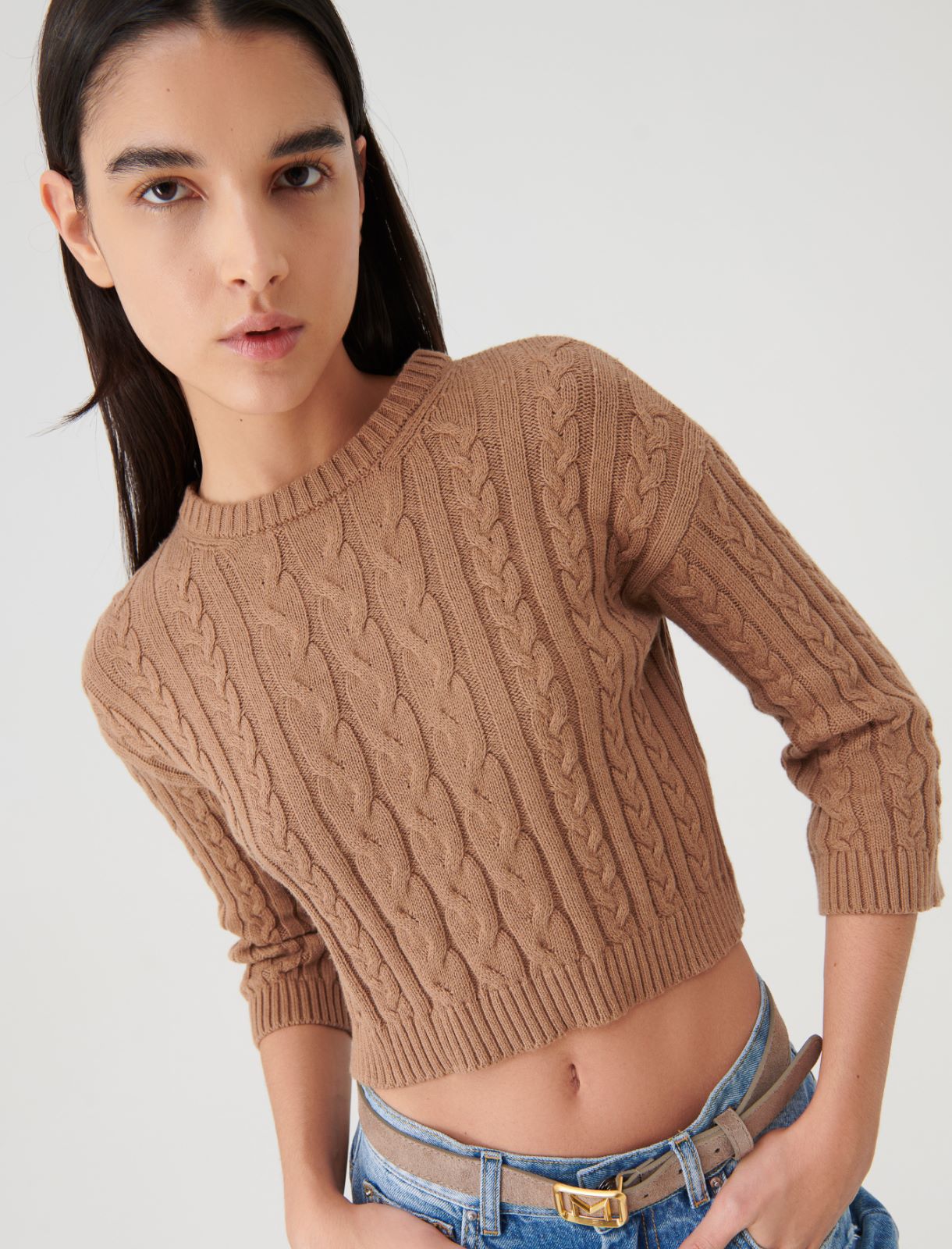 Cropped sweater - Camel - Marella - 3