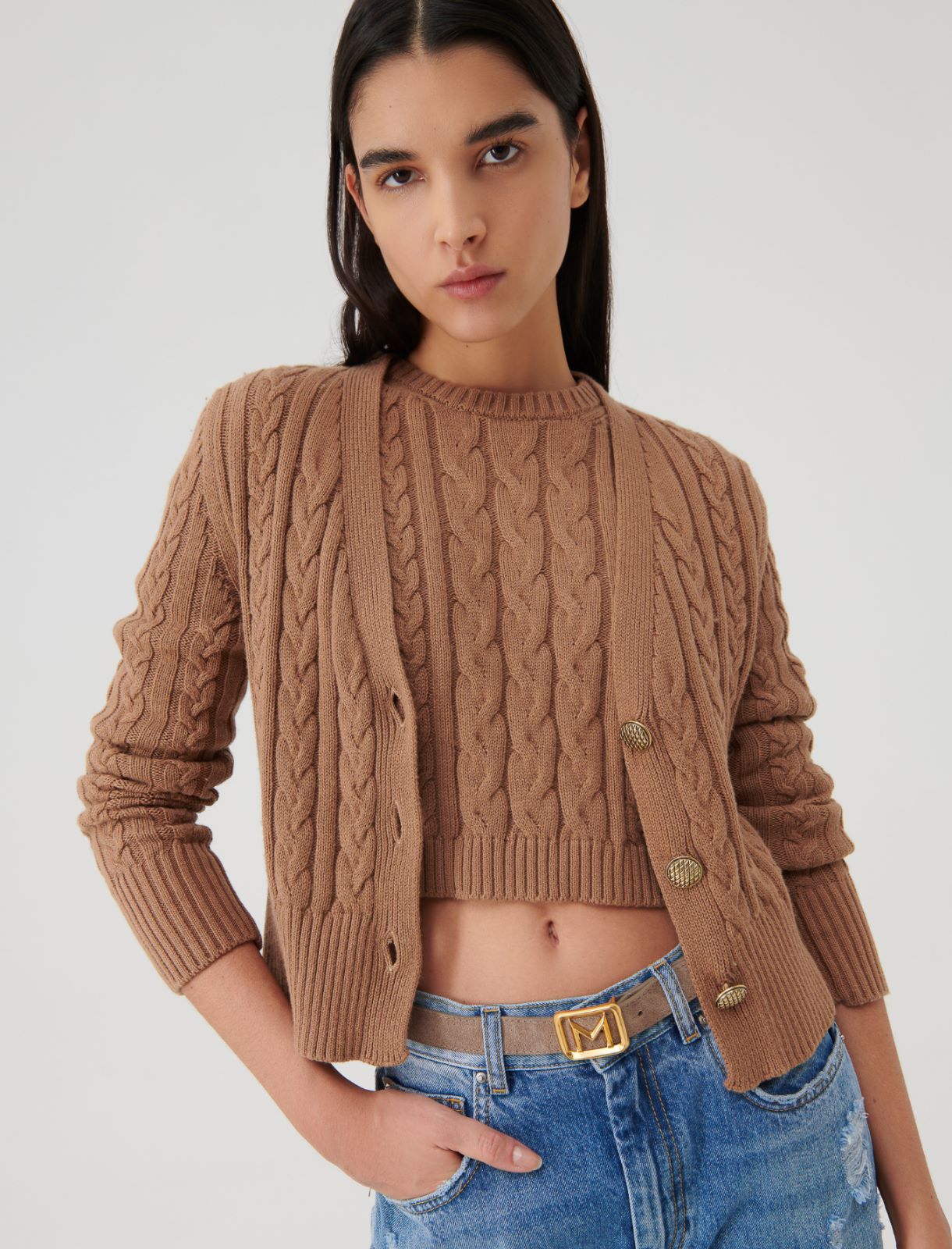 Cropped sweater - Camel - Marella - 5