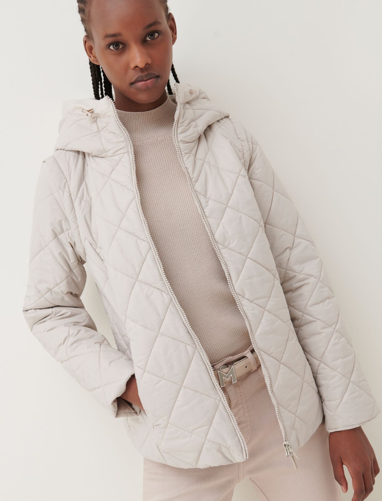 Hooded padded jacket - Natural - Marella - 3