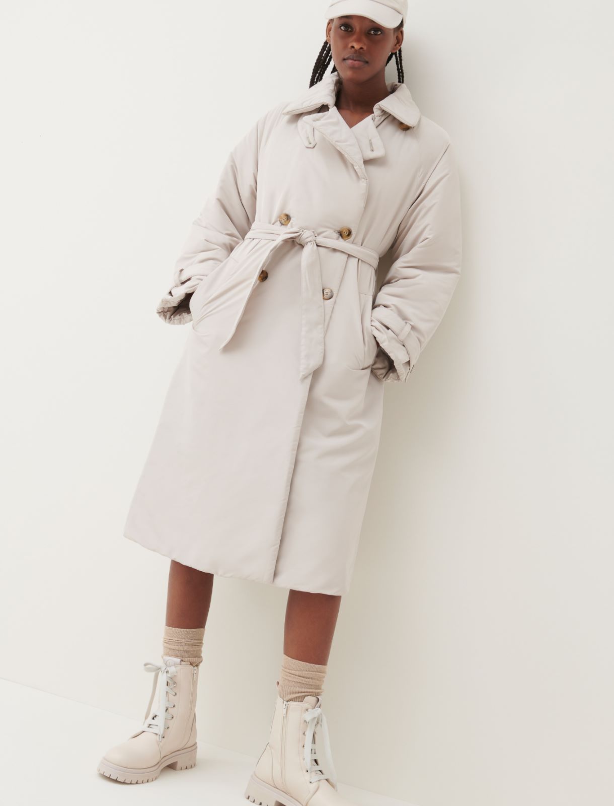 Giana Oversized Belted Trench Coat in Beige
