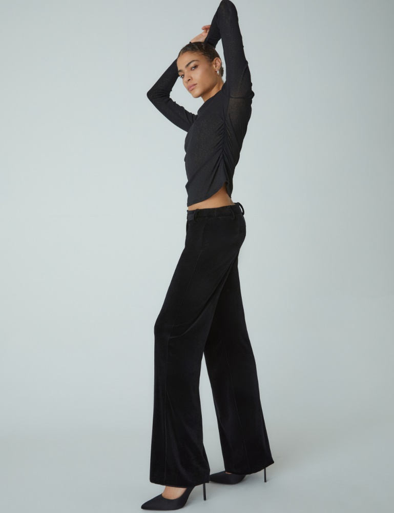 Cropped flannel trousers with sequins Woman, Black