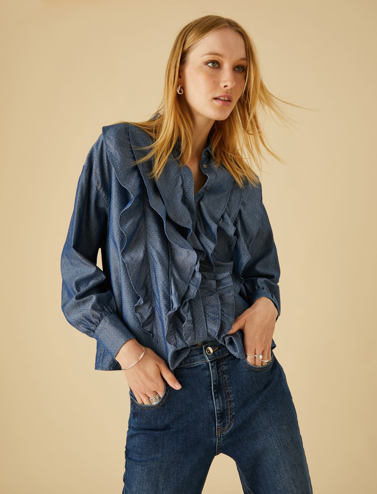 Ruched shirt - Blue jeans - Marella - 3