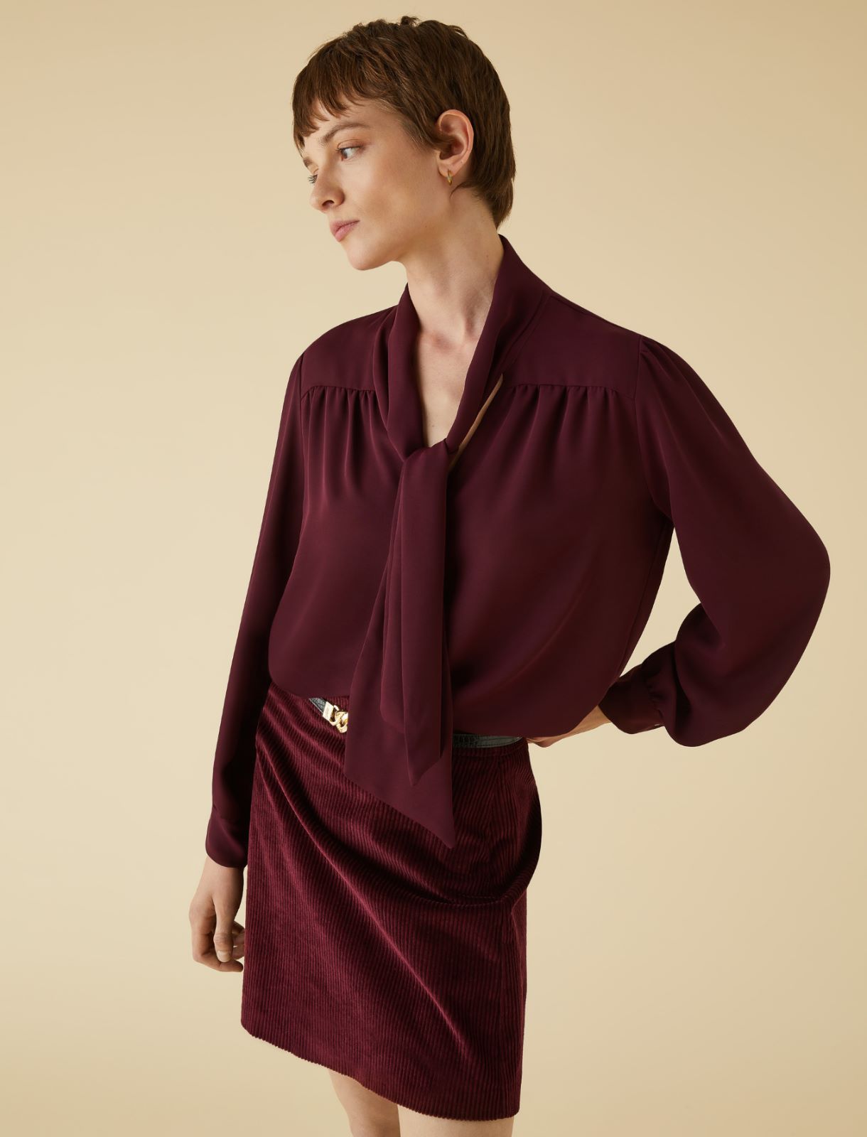 Neckerchief-adorned blouse - Bordeaux - Marella - 4