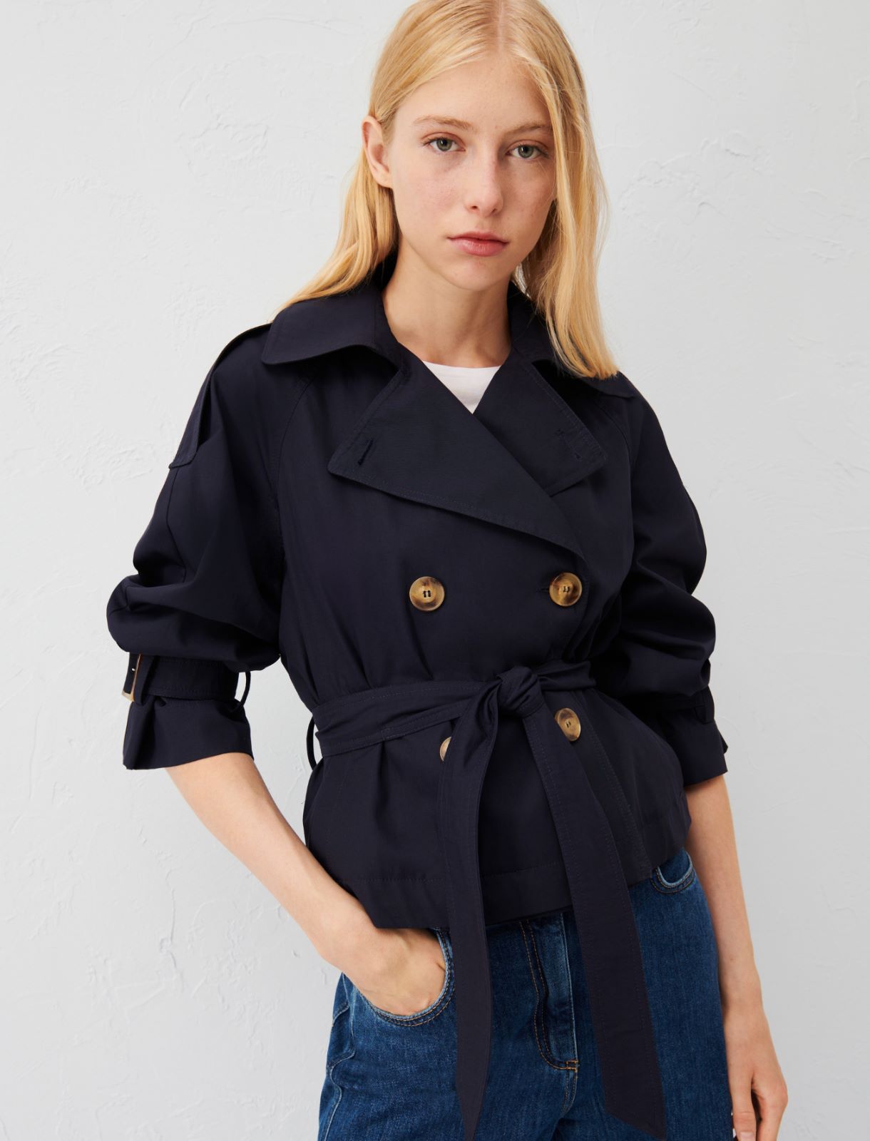 Cropped trench coat - Navy - Marella - 3