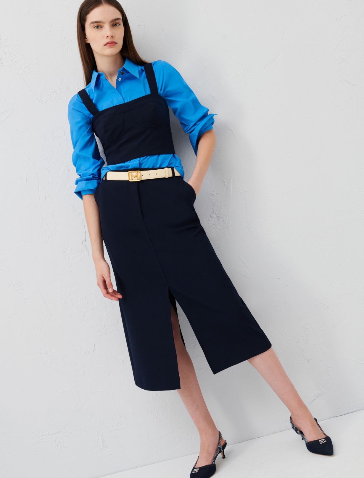 Slit-detail skirt - Navy - Marella - 3