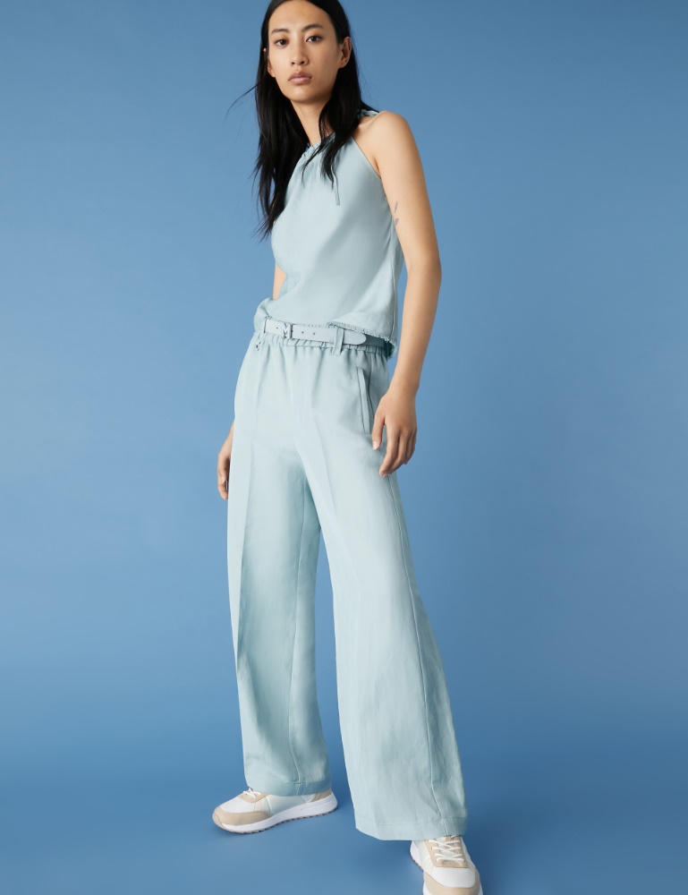 Linen-blend trousers - Sky-blue - Marella