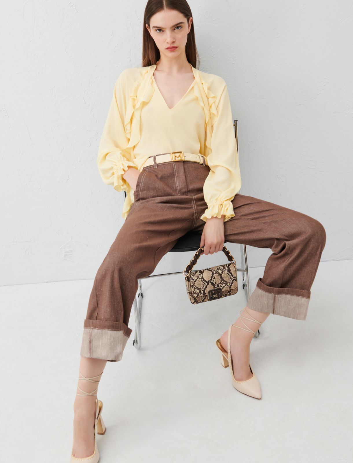 Linen-blend trousers - Brown - Marella - 3