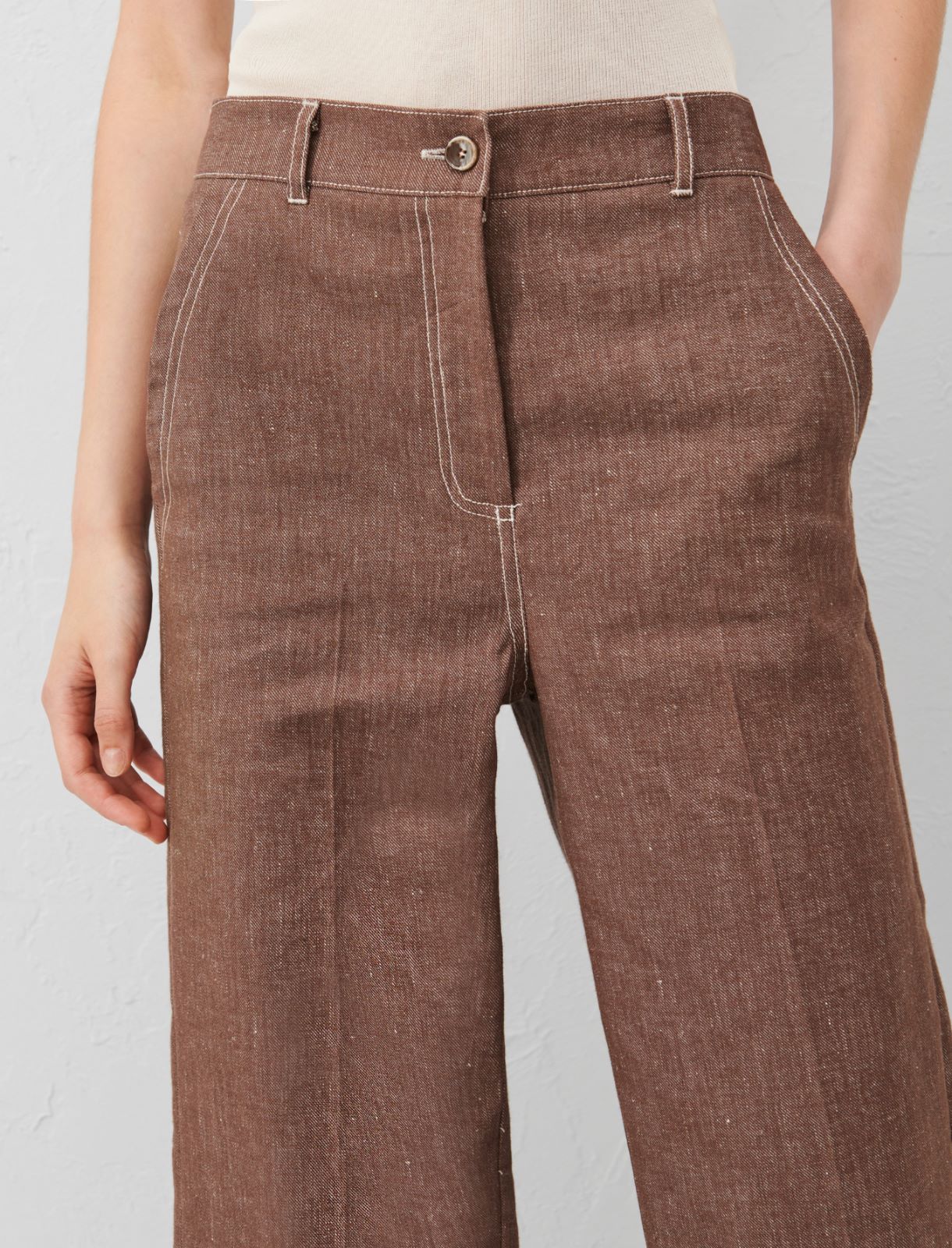 Linen-blend trousers - Brown - Marella - 4