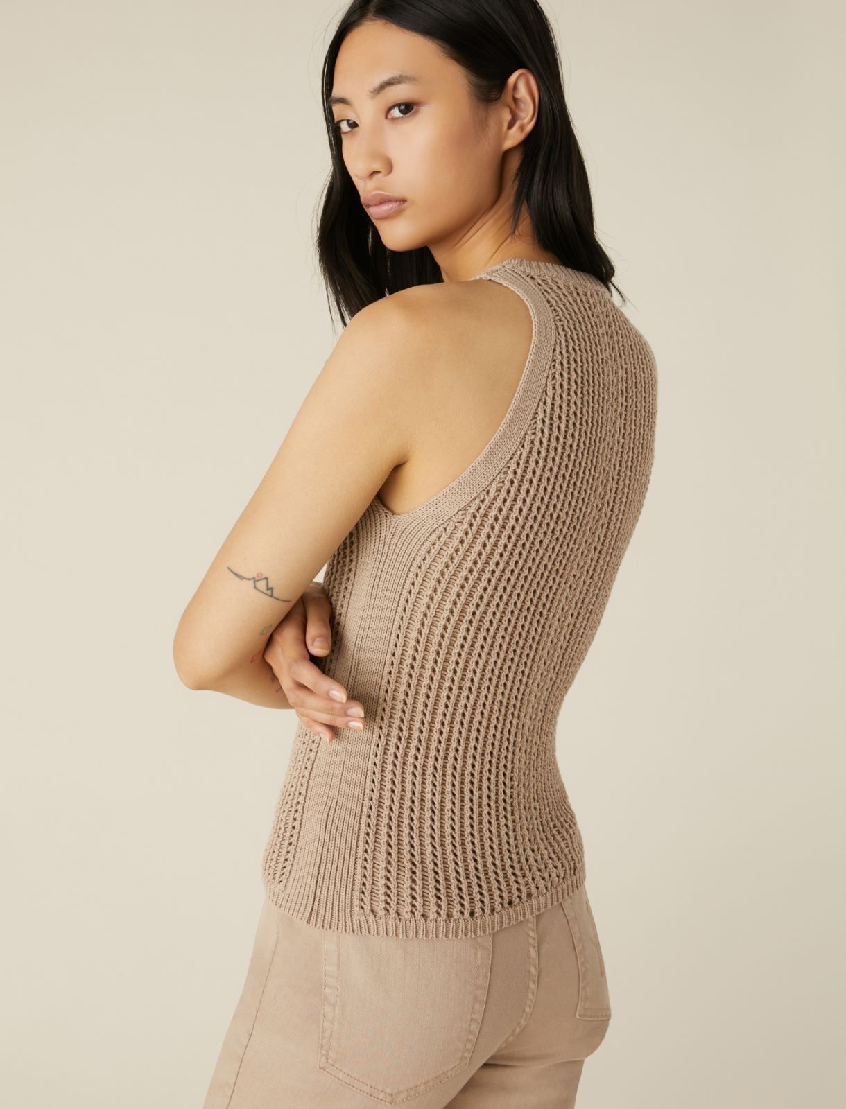 Openwork-knit top, beige | Marella