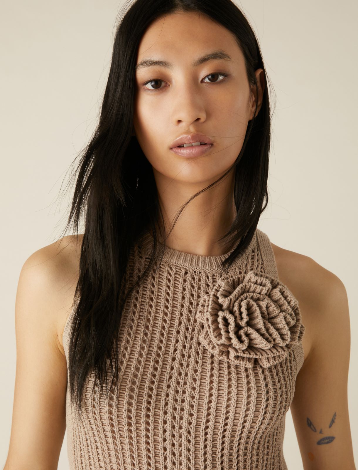 Openwork-knit top, beige | Marella