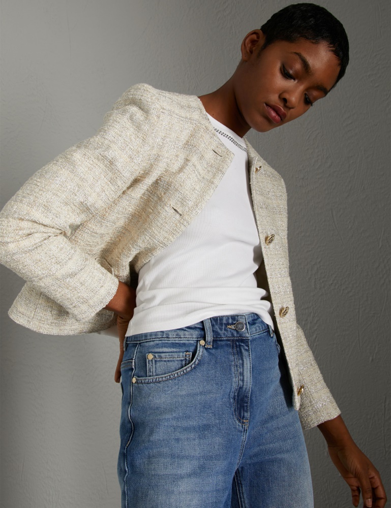 Cropped jacket with lurex - Natural - Marella