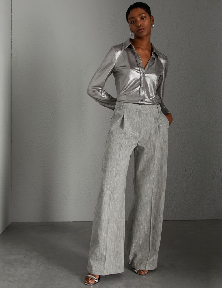Extro & Vert tailored wide leg pants with seam detail in silver sparkle |  ASOS