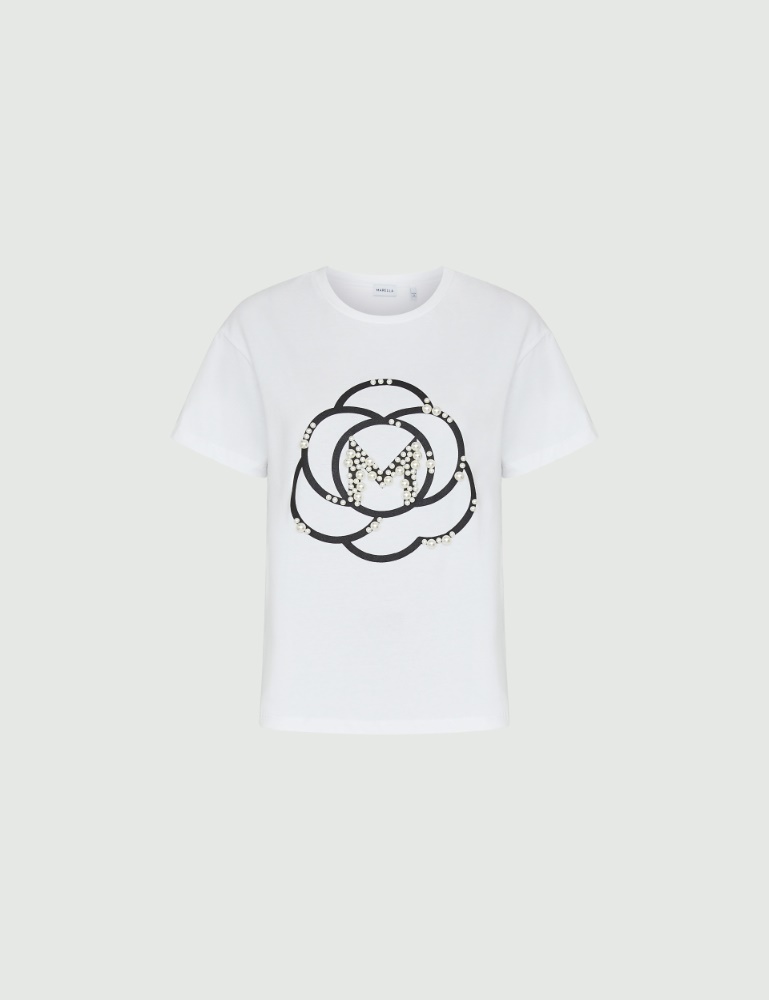 MAKAYA T-Shirt Donna Con Cuori | Stampa Serigrafica Rossa E Bianca | Girocollo Cotone, Taglie S-XXXXXL