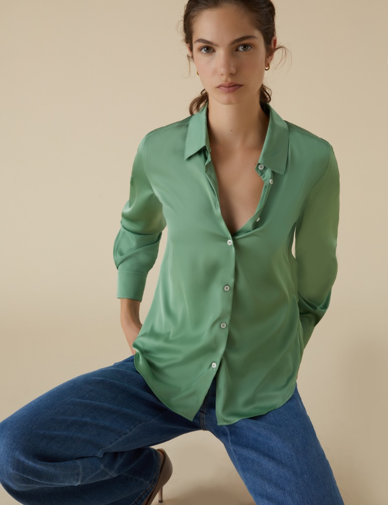 Stretch satin shirt - Green - Marella