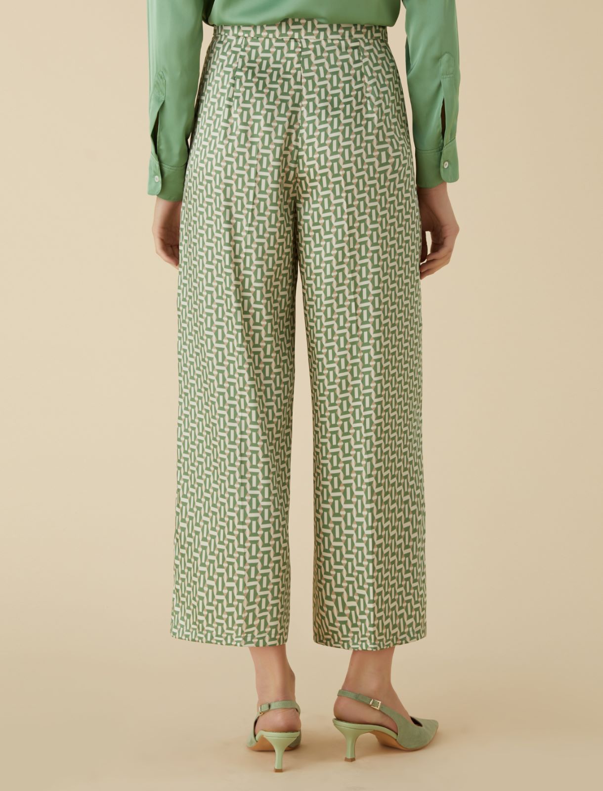Patterned twill trousers - Green - Marella - 2