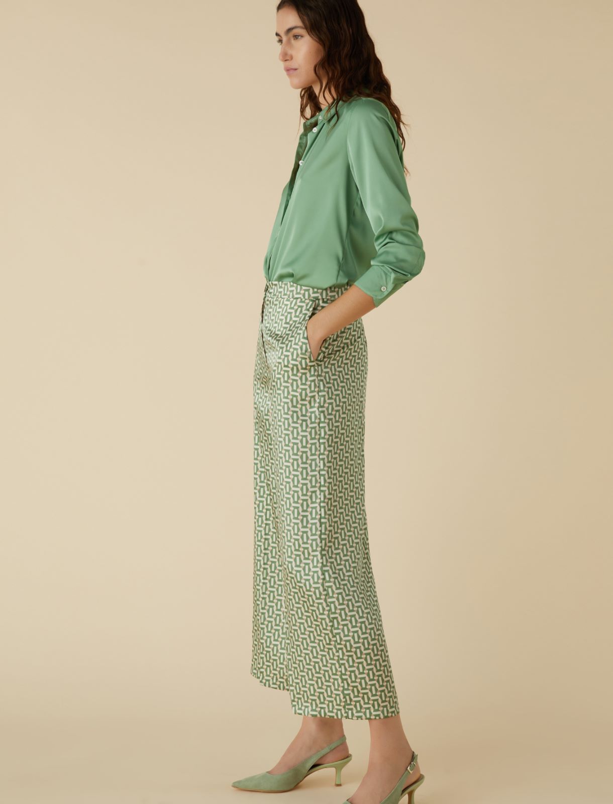 Patterned twill trousers - Green - Marella - 3