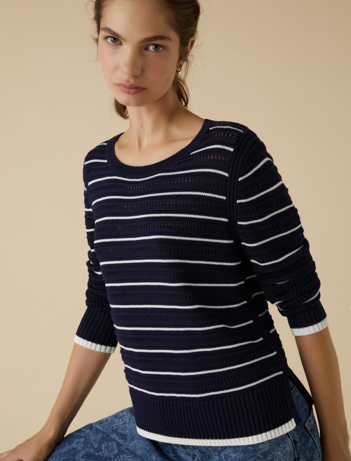 Slit-detail sweater - Navy - Marella - 3